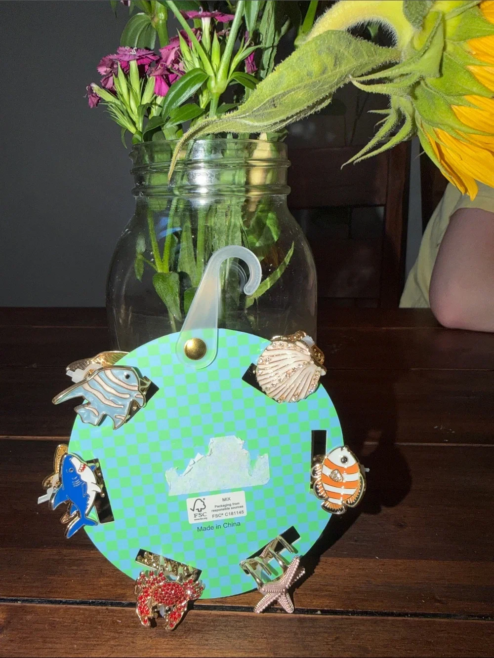 piper.k Green Checkerboard Seashell & Fish Hair Clips Set